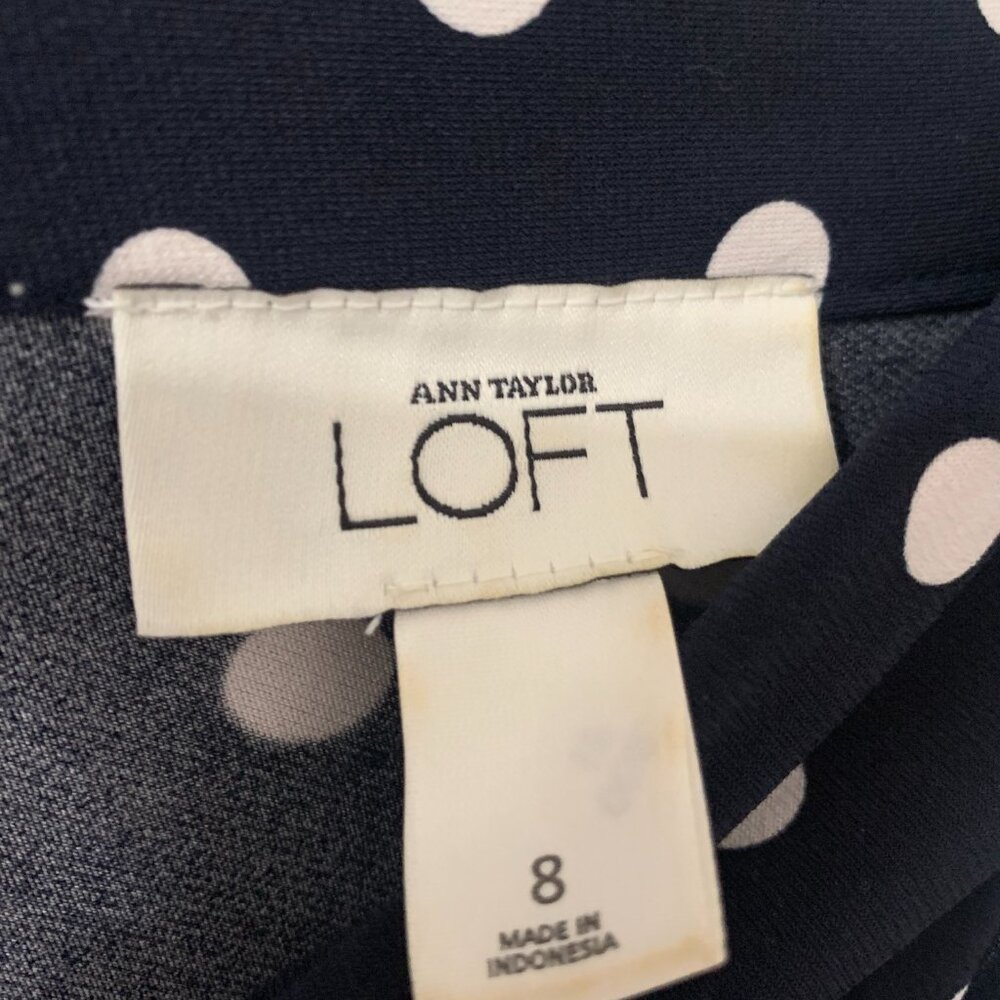 Loft Navy Stretch dress with Polka dots,  criss cross bodice, size 8 - Picture 9 of 9